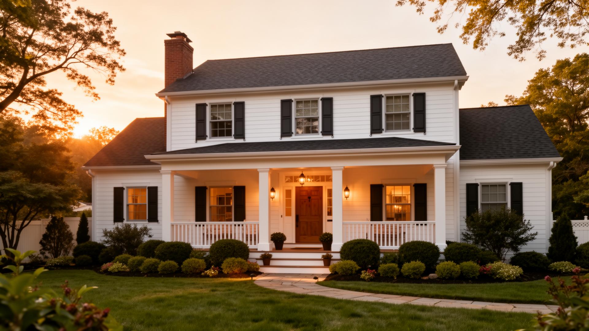 Beautifully renovated Bergen County colonial home at golden hour